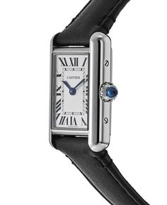 Brand New Authentic Cartier Tank Must Small Silver Dial Women's Watch Model WSTA0060. Stainless Steel Rectangle case with Black (made with non-animal leather) strap. Tang clasp. Fixed bezel. Dial description: Blue Hands with Roman Numeral Hour Markers and minute markers around the inner rim on Silver dial. photovoltaic SolarBeat movement. Watch functions: Hour, Minute. Beaded crown set with a synthetic cabochon-shaped spinel crown. Rectangle case shape. Case size: 29.5mm x 22mm. Case thickness: Classic Watch With Polished Rectangular Dial, Classic Watch With Polished Finish And Rectangular Dial, Classic Formal Watch With Rectangular Dial, Elegant Platinum Watch With Polished Finish, Elegant Platinum Watches With Polished Finish, Timeless Cartier Rectangular Watch, Cartier Timeless Rectangular Watch Accessories, Timeless Rectangular Cartier Watch Accessories, Timeless Rectangular Cartier Watch