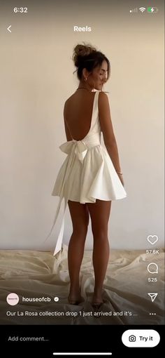 Short Wedding Rehearsal Dress, Short White Backless Dress, Short Fancy White Dress, A Line Reception Dress, Bow Reception Dress, Gala Mini Dress, Reception Dress Wedding Short, Elegant Going Out Outfits Classy, Silk Wedding Reception Dress