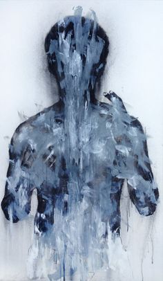 an abstract painting of a man's torso with water pouring out of his back