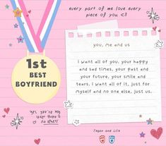 a piece of paper with a note attached to it that says, 1st best boyfriend