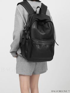 BagForLove - Versatile Womens Backpack: Minimalist Design for Professionals and Rookies Large Capacity Leather Backpack In Solid Color, Casual Leather Backpack With Zipper Closure, Casual Black Leather Softback Backpack, Casual Black Leather Backpack, Casual Black Everyday Backpack, Black Leather Backpack With Zipper For Students, Black Satchel Backpack For Everyday Use, Casual Black Leather Backpack With Large Capacity, Casual Soft Leather Softback Backpack