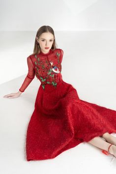 Lena A-line Flower Applique Silk Ankle Length Dress | MEAN BLVD Elegant Embroidered A-line Maxi Dress, Festive A-line Dress With Floral Embroidery, Elegant Embroidered A-line Evening Dress, Fitted Ankle-length Evening Dress, Elegant Ankle-length Evening Dress, A-line Party Dress With Floral Applique, Elegant Long Sleeve Gown With Floral Applique, Formal Floor-length Dress With Floral Applique, Elegant Ankle-length Maxi Dress For Party