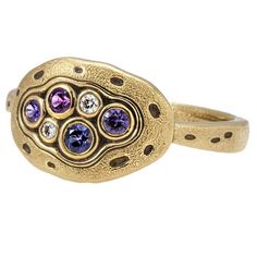 "Small Pool" Dome ring is made of 18k yellow gold, purple and blue sapphires, and diamonds. Designed by Alex Sepkus. R-140S The ring ships in a beautiful box. Free shipping, no tax! Purple Multi-stone Sapphire Ring, Multi-stone Sapphire Ring In Yellow Gold, Purple Sapphire Multi-stone Rings, Yellow Gold Tanzanite Multi-stone Ring, Gold Multi-stone Diamond Amethyst Ring, Gold Multi-stone Amethyst Diamond Ring, Gold Diamond Multi-stone Amethyst Ring, Gold Sapphire Multi-stone Ring, Gold Sapphire Multi-stone Cluster Ring