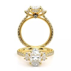 a yellow gold engagement ring with an oval cut diamond