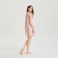 This 19 Momme Silk Short Sleeve Ruffle Silk Chemise is made of 100% Mulberry silk, which is washable. The simple yet modern design gives this 100 silk chemise a perfect silhouette. The washable silk chemise is the star line of THXSILK pajamas and includes a silk camisole top, short robe and pajamas sets. The ruffle design lets you have sweet style. It is a must-have for lounging at home. After purchasing it you will find that you need this lovely nightgown every night, with a comfortable and bre Silk V-neck Nightgown For Summer, Feminine Silk Nightgown For Summer, Summer Silk Nightgown For Bedtime, Silk Feminine Nightgown, Silk Summer Nightgown For Sleep, Feminine Silk Sleepwear For Summer, Silk Summer Nightgown, Pink Satin Chemise For Summer, Modal Satin Summer Sleepwear