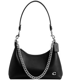 From COACH&#x2C; the Juliet 25 Leather Silver-Toned Shoulder Bag features: Glovetanned leatherSilver-toned hardwareZip-top closureFabric liningInside snap pocketDetachable chain strap with approx. 11.5" dropDetachable long strap with approx. 21.5" drop for shoulder or crossbody wearApprox. 10.75" L x 4.5" H x 4" WImported. Coach Bags Handbags Black, Black Coach Bag, Wishlist 2024, Coach Bag, Leather Silver, Black Bag, Christmas Wishlist, Dillard's, Arm Candy