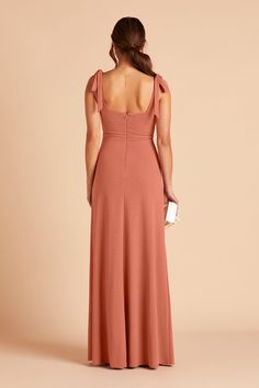 This classic + sweet bridesmaid gown is complete with a square neckline and removable bows on each shoulder. Available in Terracotta. Put a bow on it. | Terracotta Bridesmaid Dress Crepe Size Small | Birdy Grey Alex Convertible Terracotta Bridesmaid Dress, Crepe Bridesmaid Dress, Terracotta Bridesmaid, Modern Bridesmaid Dresses, Modern Bridesmaid, Long Drapes, Birdy Grey, Convertible Dress, Floor Length Skirt