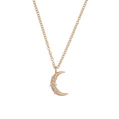 Illuminate your inner goddess with the Hecate Necklace. This dainty modern crescent moon necklace is adorned with three stunning diamonds, creating a celestial sparkle. Symbolizing femininity and the cycles of life, this necklace pays homage to the powerful goddess of night, light, magic, and protection from witchcraft - the Moon itself. With its delicate design and timeless charm, the Hecate Necklace is a perfect accessory for any occasion, adding a touch of enchantment to your look. Charm is 9 Celestial Crescent Moon Phase Necklace, Elegant Moon-shaped Necklace With Delicate Chain, Elegant Moon Shape Clavicle Chain Necklace, Elegant Diamond Necklace With Moon Phase Detail, Elegant Diamond Necklace With Moon Phase, Elegant Half Moon Clavicle Chain Necklace, Celestial Crescent Charm Necklaces, Celestial Crescent Necklace With Delicate Chain, Elegant Moon Phase Necklace In Moon Shape