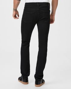 The perfect black jean, with an extra long 37" inseam. Lennox is our signature slim fit, fitted through the thigh and tapers from the knee to the leg opening. This clean black wash is extremely versatile and can easily be dressed up or down. The bestselling Lennox Extra Long in Black Shadow is cut from TRANSCEND denim which guarantees the most comfortable fit with premium stretch and recovery for everyday wear. | Transcend Lennox Extra Long Slim Jean - Black Shadow | Size 33 Black Slim Fit Jeans For Business Casual, Black Slim Fitted Jeans, Black Tapered Leg Jeans For Business Casual, Business Casual Black Tapered Leg Jeans, Black Mid-rise Jeans For Business Casual, Black Jeans With Five Pockets For Business Casual, Classic Black Slim Fit Jeans, Black Fitted Jeans For Business Casual, Black Slim Fit Jeans With Standard Cut Leg