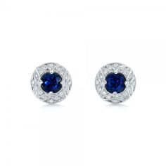 Vintage-Inspired Diamond and Blue Sapphire Earrings | Joseph Jewelry | Bellevue | Seattle | Online | Design Your Own Custom Bridal Jewelry Elegant Blue Platinum Earrings, Blue Platinum Earrings For Wedding, Gia Certified Sapphire Diamond Earrings For Formal Occasions, Formal Gia Certified Sapphire Diamond Earrings, Classic Blue Platinum Earrings, Sapphire Platinum Jewelry With Pave Setting, Elegant Blue Diamond Earrings With Pave Setting, Blue Diamond Earrings For Formal Occasions, Blue Platinum Jewelry With Pave Setting