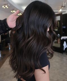 Dark Chocolate Brown Highlights, Dark Brown Almost Black Hair, Lighter Brown Hair Color, Dark Brown Hair Rich, Lighter Brown Hair, Dark Chocolate Hair, Dark Chocolate Brown Hair, Mocha Hair, Black Brown Hair