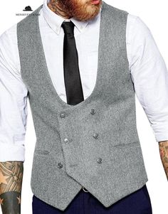 20% Wool / 80% Polyester. Herringbone. U Neck. 2 Real Bound pocket. Double Breasted 6 buttons. Back metal elastic adjustment buckle. Full lined. Machine wash / Hand wash. Color or size customization please note in the order Waistcoat Men Casual, Brown Waistcoat, Double Breasted Vest, Tweed Waistcoat, Waistcoat Men, Mens Suit Vest, Tweed Suit, Sleeveless Suit, Herringbone Tweed