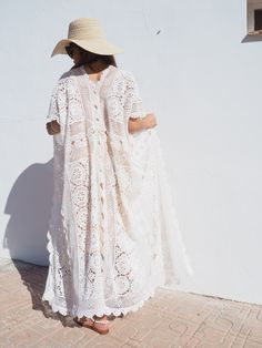 Very cool vintage crochet oversized long waitcoat handmade cotton crochet up-cycled by Vagabond Ibiza We hand source antique and vintage crochet & lace textiles and up-cycle it here in Ibiza in to unique on off a kind garment just for you. Due to the nature there could be some imperfections but we do our best to only recycle mint condition textiles. Size is free size Condition is perfect Bohemian Lace Kaftan For The Beach, White Crochet Bohemian Cover-up, White Bohemian Long Crochet Dress, White Long Bohemian Crochet Dress, Bohemian Crochet Top With Lace Patchwork For Vacation, White Bohemian Crochet Lace Cover-up, Long Bohemian Crochet Dress, Bohemian Lace Crochet Dress Beach Cover-up, Bohemian Lace Crochet Dress For Beach