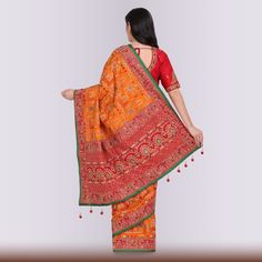 Step into a world of beautiful sarees with this stunning Transitional Gharchola in Orange and Red. Made from gaji silk, it features a combination of resham and zardosi embroidery, with beautiful motifs in a traditional and transitional pattern.It's the perfect way to add a touch of elegance to any outfit, whether you're attending a special event or just want to add a little something extra to your everyday look. So why not treat yourself to this unique and gorgeous gharchola today? Fall and Pico Zardosi Embroidery, Beautiful Sarees, Ready To Wear Saree, Sari Blouse, Beautiful Saree, Saree Blouse, Everyday Look, Special Event, Size Clothing