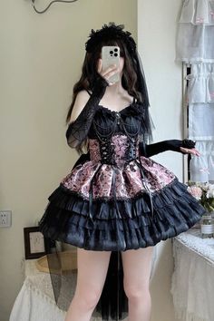 Process Time: Could be shipped out in 5-7 working days. Fabric: Polyester Color: Black/Pink Feature: Multi-layer, Print, Ruffle Style: Gothic Include: Dress*1 Halter Dress Short, Pink Homecoming, Style Gothic, Ruffles Fashion, Gothic Dress, Suspender Dress, Lace Bows, Lolita Dress, Gothic Lolita