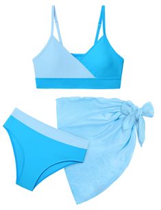 PRICES MAY VARY. 🌞 BIKINI FABRIC: Bathing suits for teen girls is made of 82% polyamide + 18% spandex, maintaining softness, breathability and durability to increase wearing comfort and provide good shape recovery. 🌞 BIKINI DESIGN: Girls swimsuit adopts a V-neck color-blocking design. Adjustable straps and removable breast pads make the bikini set more convenient. It is more fashionable with a cover up spinning overskirt, making your more confident! 🌞 OCCASION: Girls bathing suit is suitable Preppy Swimsuit, Summer Surfing, Pool Stuff, Cute Coverups, Colorblock Swimsuit, Swimming Lessons, Summer Stuff