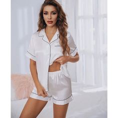 SPECIFICATIONS Estimated Shipping is 7-16 days Women Silk Satin Pajamas Set Short Sleeve Two-piece PJ Sets Sleepwear Loungewear Button-Down Material: satin 6 different colors to choose without pocket Package: 1pcs pajamas set in opp bag Size: S M L XL 2XL Season: Summer Spring Autumn Style: women's sleepwear Fit: Fits true to size How to wash: Hand wash Cold, Hang, or Line Dry What you get:1* Parcel Brand Name: sweefeday Warm Reminder 1. Please measure the body data and choose the most suitable. White Silk Pajamas, Satin Pajamas Set, Pyjama Satin, Silk Satin Fabric, Comfortable Pajamas, Satin Short, Satin Pyjama Set, Satin Pajamas, Silk Pajamas