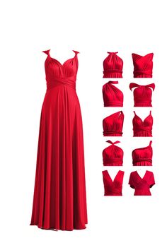 a woman in a long red dress with different angles