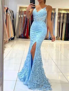 Formal Dresses Graduation, Cheap Prom Dresses Long, Cheap Formal Dresses, V Neck Prom Dresses, Lace Formal Dress, Blue Mermaid, Long Prom Dresses, Custom Size Dresses, Lace Evening Dresses