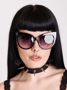 Space Kitty Sunglasses Crescent Moon Logo, Edgy Sunglasses, Large Sunglasses, Moon Logo, High Cheekbones, All Black Fashion, Cat Eye Glasses, Black Vinyl, Grunge Fashion