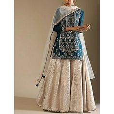 Short Kameez With Sharara, Sharara Skirt Designs, Short Top And Sharara, Sharara With Short Top, Cream Sharara Suit, Short Kurti Sharara Suit, Short Kurti With Skirt Indian, Short Kurti With Skirt Party Wear, Full Sleeves Short Kurti Designs