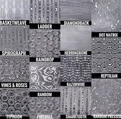 the names of different types of fabrics in black and white, with an abstract pattern