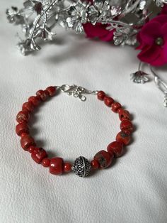 "Red Coral Silver Bracelet-Vintage Jewelry Red Coral Bracelet-Coral Handmade Bracelet-Mediterranean Coral Beads Bracelet-Adjustable Bracelet About Item  Gemstone - Natural Coral Metal - Silver Plated Beads size - 2/6mm Length - 7\" Inch Adjustable to 8.50\" inch Weight - 14.20 Grams Payment policy We accept the payment via PayPal only." Red Spiritual Beaded Bracelets With Natural Stones, Spiritual Red Beaded Bracelets With Natural Stones, Red Gemstone Beaded Spiritual Bracelets, Red Spiritual Beaded Bracelets With Gemstone Beads, Red Spiritual Gemstone Beaded Bracelets, Spiritual Red Gemstone Beaded Bracelets, Red Spiritual Bracelets For Festivals, Red Bracelets With Natural Stones And Round Beads, Red Beaded Bracelets With Natural Stones As Gift