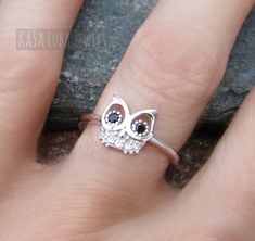 Owl silver ring, CZ owl ring, silver ring, 925 silver ring Sizes 5-10 *IF YOUR SIZE ISNT SHOWING, MESSAGE ME. I might be sold out and will be able to replenish shortly* Center Stone: 9 mm Stone: Black & Clear CZ Metal Material: Sterling Silver Email me if you have any questions. Cute Silver Open Ring Jewelry, Cute Silver Open Ring, Cute Silver Jewelry For Wedding, Cute Silver Wedding Jewelry, Cute Silver Ring Jewelry, Handmade Cute Sterling Silver Rings, Cute Handmade Sterling Silver Rings, Handmade Silver Cubic Zirconia Rings, Cute Silver Rings For Gift