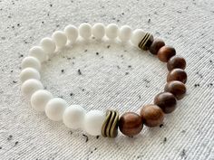 Rosewood Bracelet White Onyx & Brass Boho Jewelry Beaded - Etsy White Bohemian Stretch Bracelet For Friendship, White Spiritual Beaded Bracelets For Friendship, White Hand Wrapped Jewelry For Friendship, White Hand Wrapped Friendship Jewelry, Spiritual White Beaded Bracelets For Friendship, Hand Wrapped White Jewelry For Friendship, Spiritual White Friendship Bracelets For Everyday, Everyday Spiritual White Friendship Bracelets, White Beaded Bracelets With Wooden Beads For Jewelry Making