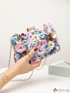 Bird in Bag - Flower Decoration Box Bag, Ideal Bridal Purse for Weddings, Proms, and Parties. Hand Bags For Women, Bridal Purse, Sequin Clutch, Embellished Clutch, Floral Clutches, Wedding Purse, Side Bag, Floral Bags, Flower Bag