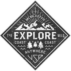 the explore wild logo is shown in black and white