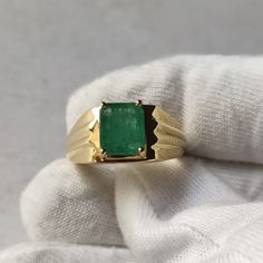 Material  14k Gold . Gemstone  Natural Emerald . Gemstone Colour  Green . Gemstone Shape  Octagon . Gemstone Size  9x7 MM . birthstone  May . Cut Grade  Excellent . Style  Art Deco Men Gold Ring, Ring For Men Gold, Engagement Ring Hand, Boys Ring, Gold Mens Ring, Emerald Gold Ring, Gold Ring For Men, Birthstone Band, Yellow Gold Mens Rings