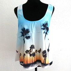 Ella Samani, California Style Palm Trees Tank Top New Without Tags, Never Worn. Label: Ella Samani Size: L Material: 100% Polyester, Made In Usa Measurement About: Shoulder 11", Bust 40", Long 22" Cute, Unique Design, Nice For Summer, Beach, Night Club Beach Night, Samana, California Style, Night Club, Summer Beach, Palm Trees, Made In Usa, Unique Design, Unique Designs