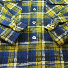 "Vintage 60s John Morley Plaid Camp Shirt M Blue Yellow Wool Button Front Pockets Brand: John Morley Size M Measurements: Chest: 22\" underarm to underarm Sleeve length: 24\" Length: 28\" from shoulder to hem Pre-owned No defects noted" Hot Rollers Hair, Camp Shirts, Ck Jeans, Green Crewneck, Pink Peacock, Turquoise Print, 80s Mens, Camp Shirt, Denim Button Down