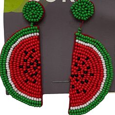 Beaded Watermelon Earring Such A Fun Addition Excellent Condition. Fun Green Beaded Earrings For Summer, Green Beaded Earrings For Summer Fun, Casual Beaded Earrings For Summer Parties, Casual Summer Party Beaded Earrings, Black Beaded Earrings With Round Beads For Summer, Green Trendy Beaded Earrings For Summer, Casual Summer Beaded Earrings With Colorful Beads, Trendy Green Beaded Earrings For Summer, Casual Green Beaded Earrings For Summer