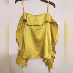 Nwt Guess Chartreuse Satin/Silk Blend Lace-Up Sleeve Blouse Sz S, Never Worn, Innexcellent Condition Spring Gold Silk Top, Gold Silk Top For Spring, Gold Silk Tops For Spring, Elegant Yellow Blouse For Evening, Elegant Yellow Evening Blouse, Gold Silk Blouse For Spring, Satin Ruffle Tops For Night Out, Gold Silk Evening Top, Gold Silk Top For Evening