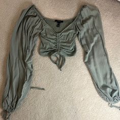 Sage Color, Size S, Never Worn, Brand Is Forever 21 Forever 21 Long Sleeve Summer Crop Top, Forever 21 Long Sleeve Crop Top For Summer, Forever 21 Long Sleeve Crop Top For Day Out, Forever 21 Casual Long Sleeve Crop Top, Casual Long Sleeve Crop Top By Forever 21, Forever 21 Trendy Long Sleeve Crop Top, Forever 21 Trendy Crop Top Blouse, Forever 21 Long Sleeve Crop Top For Spring, Trendy Forever 21 Long Sleeve Crop Top