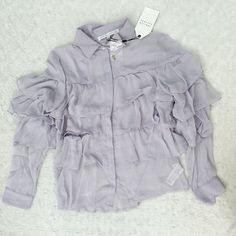 Nwt- English Factory Gauzy Ruffle Lavender Button Down Top - New With Tags - Lavender - Hidden Button Down Front - Ruffle Details - Gauzy Fabric - Lightweight Measurements In Photos Chic Lavender Top With Ruffles, Chic Lavender Tops With Ruffles, Chic Lavender Ruffled Top, Lavender Button-up Top For Fall, Spring Lavender Ruffled Blouse, Chic Purple Blouse With Button Closure, Trendy Lavender Top With Ruffles, Chic Purple Buttoned Blouse, Trendy Lavender Ruffled Top