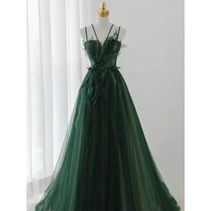 Lasaky - Green Formal Evening Gown with Spaghetti Straps - Perfect for Weddings, Galas, and Special Events Green Wedding Dresses, Graduation Party Dresses, Floor Length Prom Dresses, Evening Dress Floor Length, Green Gown, Prom Dress Inspiration, فستان سهرة, A Line Prom Dresses, Green Prom Dress