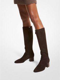 Ali Suede Boot | Michael Kors Stretch Boots, Suede Boots Knee High, How To Stretch Boots, Michael Kors Collection, Minimal Chic, Low Block Heels, Suede Boots, Fashion Boots, Side Zip