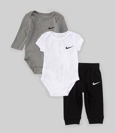 Nike Baby Newborn-3 Months Essentials 3-Piece Pants Set | Dillard's Baby Boy Necessities, Nike Cotton Onesie For Playwear, Baby Clothes Black Babies, White Nike Playwear Sets, Baby Boy Newborn Outfits, Baby Boy Fits, Newborn Outfits Boy, Winter Baby Clothes Newborn