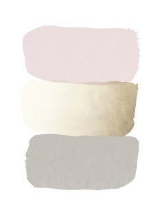 three different shades of pink, grey and gold on a white background in a wooden frame