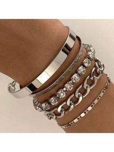 5pcs/Set Bohemian Style Golden Bangle Bracelets, Beaded Chain Layered Bracelet, Party Jewelry Gift For Women Silver Fashionable   Zinc Alloy     Women Fashion Jewelry, size features are:Bust: ,Length: ,Sleeve Length: Bracelet Party, Latest Bracelets, Layered Bracelet, Twisted Bangle, Bracelets Beaded, Gold Bracelet For Women, Diamond Chain, Styl Boho, Hand Chain