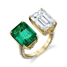 Shay Jewelry, Twin Ring, Columbian Emeralds, Black And Rose Gold, Emerald Jewelry, Emerald Diamond, Yellow Gold Rings, White Gold Rings, Emerald Cut