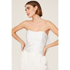 White satin (100% Polyester). Top. Strapless. Sleeveless. Side zipper closure. 19" from shoulder to hemline. Imported. White Hutch, Top Strapless, Bow Top, Bow Back, Rent The Runway, Closet Designs, Polyester Top, White Satin, Hutch