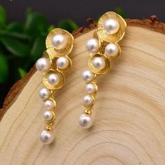 Freshwater Pearl Earrings | Real Pearl Drop Earrings in 14K Gold over – Huge Tomato Plant Wedding, Pearl Earrings Designs, Real Pearl Earrings, Dangle Earrings Wedding, Freshwater Pearl Drop Earrings, Handmade Plant, Gold Pearl Earrings, Freshwater Pearls Earrings, Real Pearls