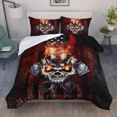 PRICES MAY VARY. 👍【Best Bedding】Our skull theme digital printing comforter is carefully designed by our designers. It makes for a perfect gift for your family and friends who will surely love it. 👍【Material】Our fabric is made of 100% microfiber material and is reinforced with stronger stitching and knitting processes, making it durable and tear-resistant. The comforter is soft, fluffy, comfortable, and easy to clean, providing you and your family with a comfortable sleep experience. 👍【Various Skull Duvet Cover, Skull Bedding Sets, Skull Fire, 3d Bedding Sets, Skull Bedding, 3d Bedding, Print Duvet Cover, Printed Bedding, Set Bedroom