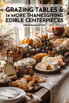 a table filled with lots of different types of cheeses and other foods on it