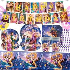 barbie birthday party supplies including plates, napkins and decorations