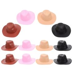 six different colored hats are arranged in the shape of a circle